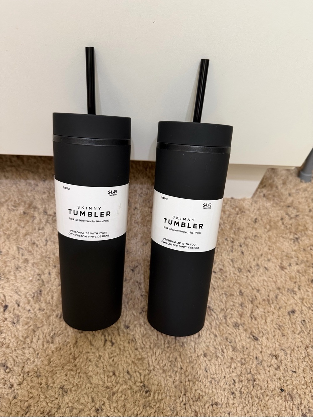 2- 16 oz Black Skinny Tumbler Set